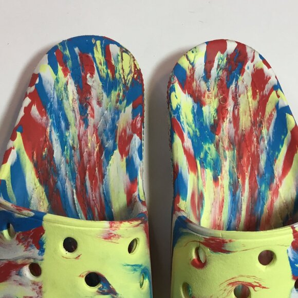 Crocs Iconic Comfort Classic Red/Yellow Marbled Slide Sandals Women's Size 8 - Picture 6 of 11